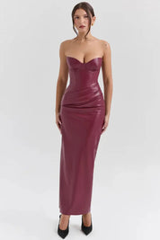 Vestido Maxi Feito Em Couro Vegano - Modelo Liviele