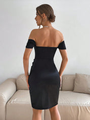 Vestido Feminino Midi Renia Drapeado de Ombros Abertos