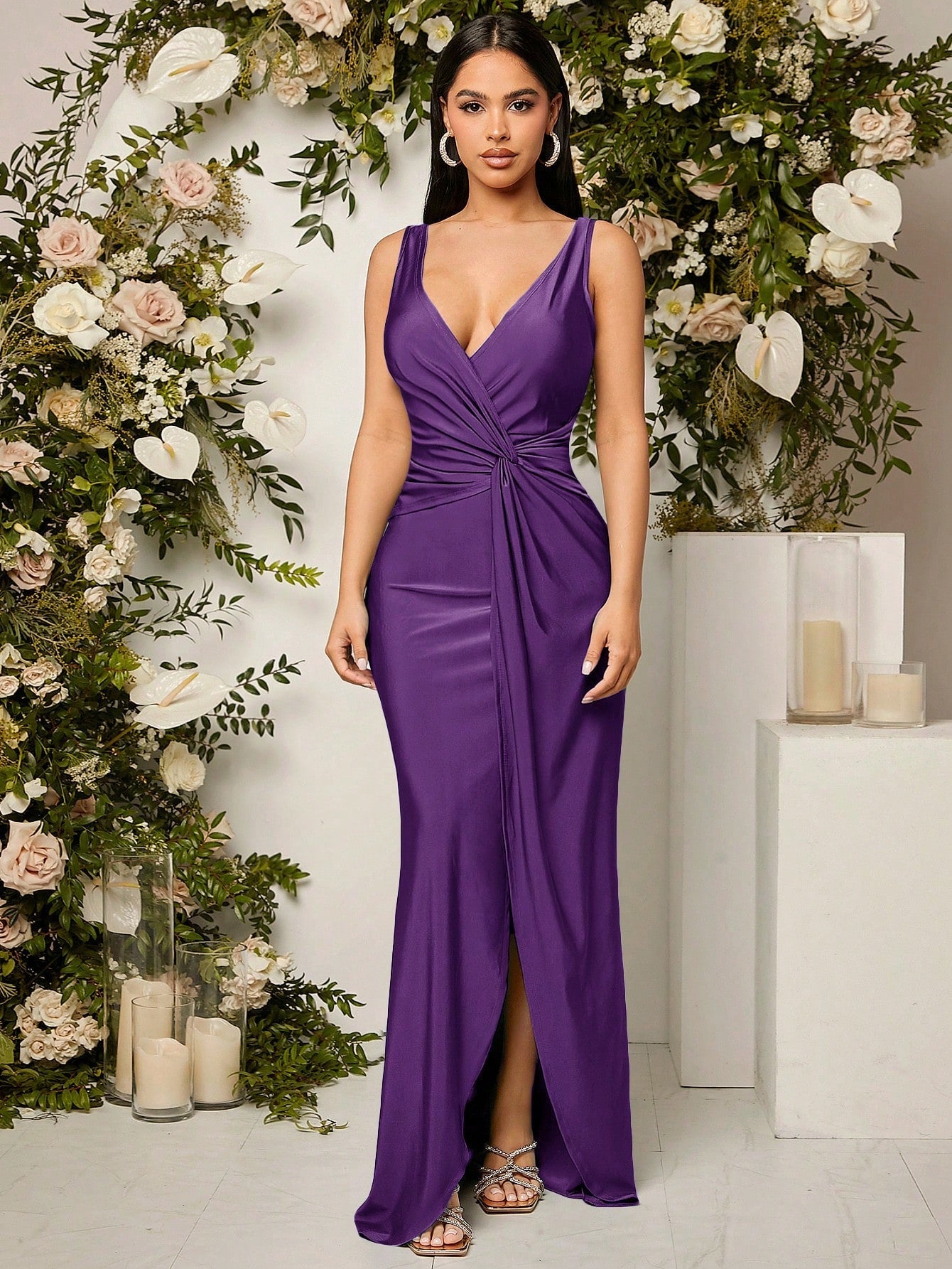 Vestido Longo Delia Cruzado Zíper Abertura lateral