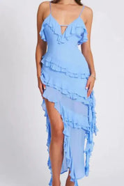 Vestido Longo Azul Fuído - Liviele
