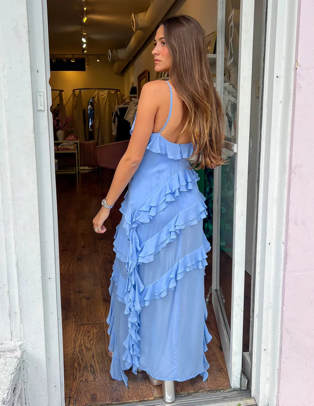Vestido Longo Azul Fuído - Liviele