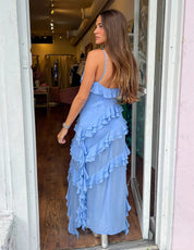 Vestido Longo Azul Fuído - Liviele