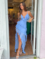 Vestido Longo Azul Fuído - Liviele