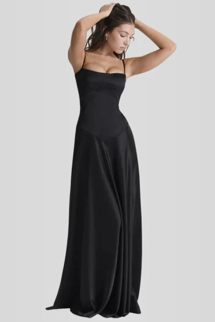 Vestido Longo Com Cetim Sedoso - Liviele