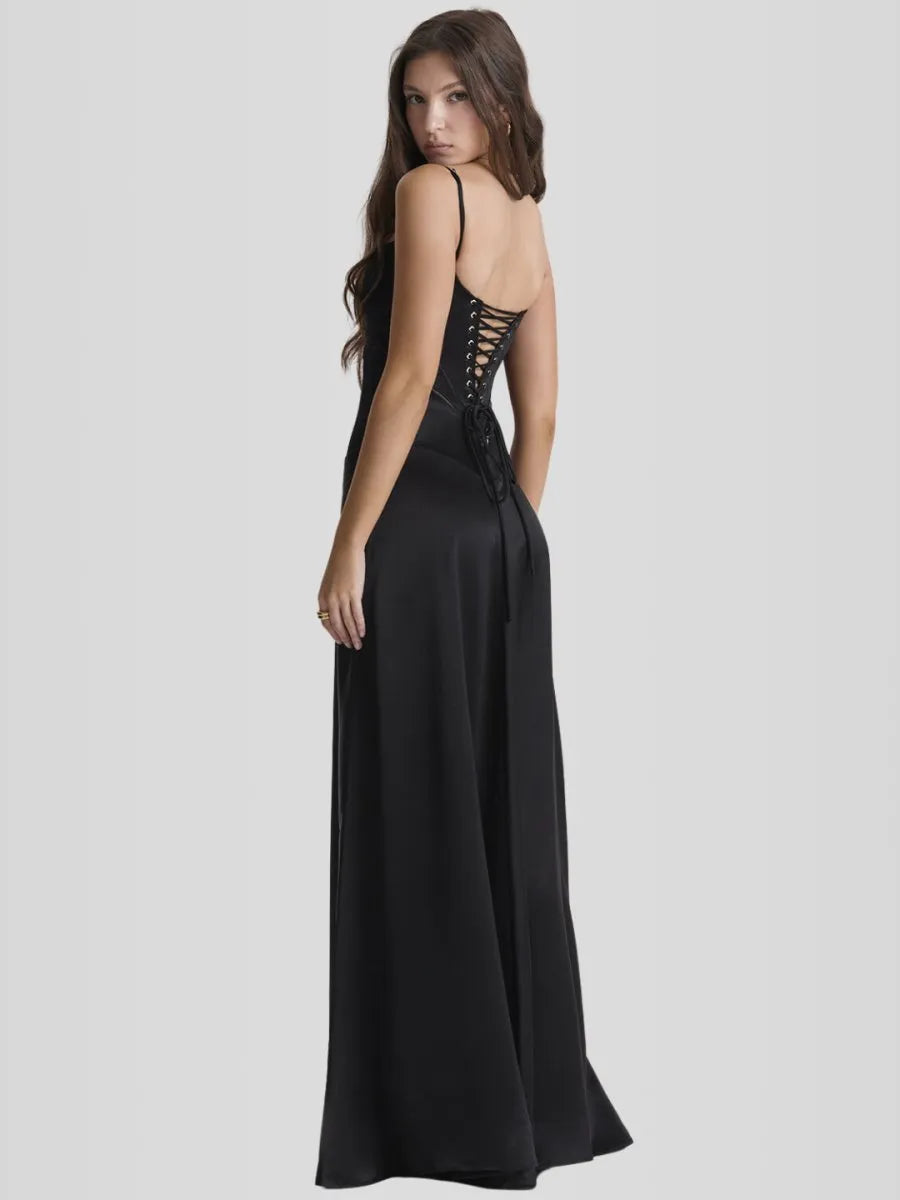 Vestido Longo Com Cetim Sedoso - Liviele