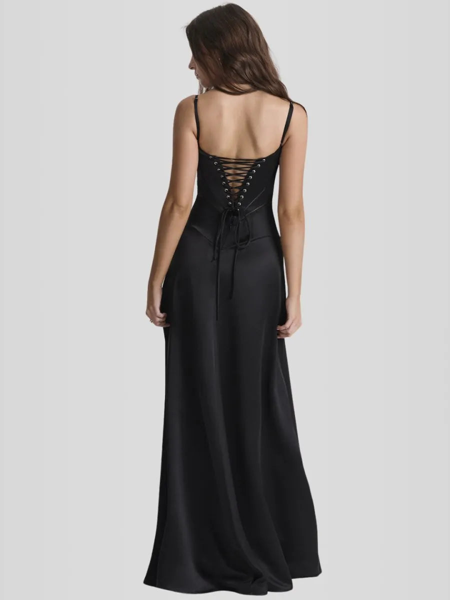 Vestido Longo Com Cetim Sedoso - Liviele