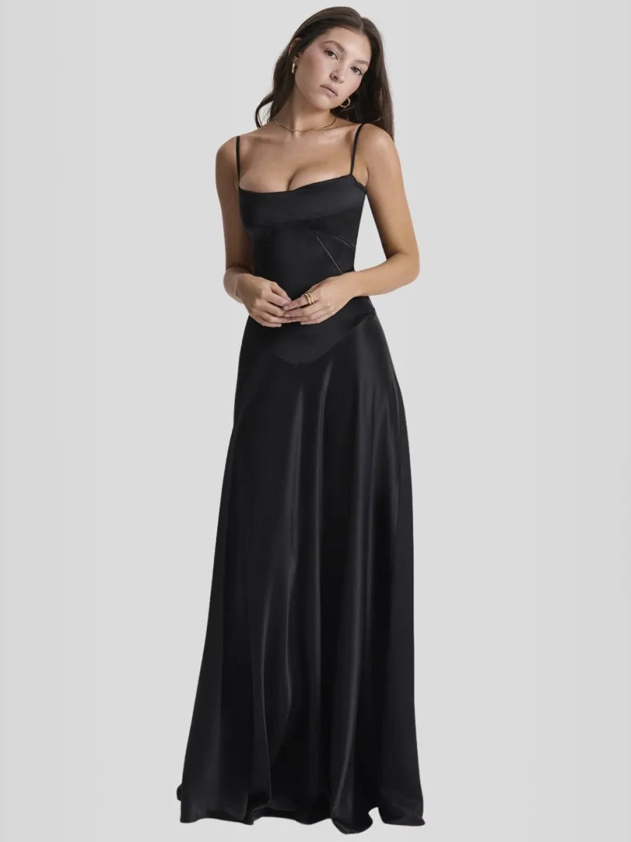 Vestido Longo Com Cetim Sedoso - Liviele