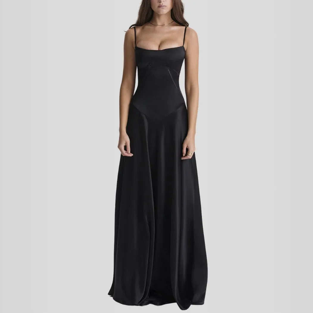 Vestido Longo Com Cetim Sedoso - Liviele