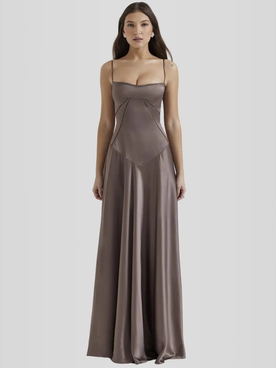 Vestido Longo Com Cetim Sedoso - Liviele