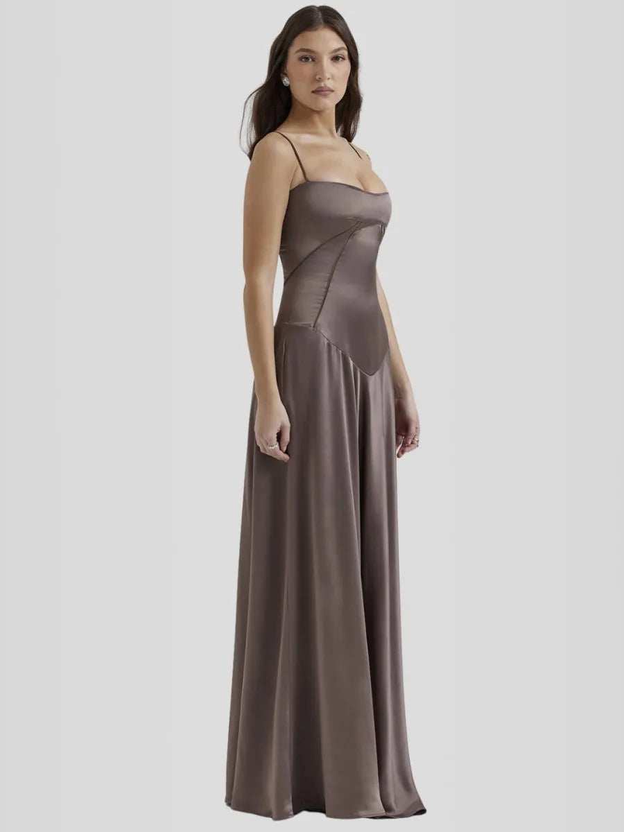 Vestido Longo Com Cetim Sedoso - Liviele