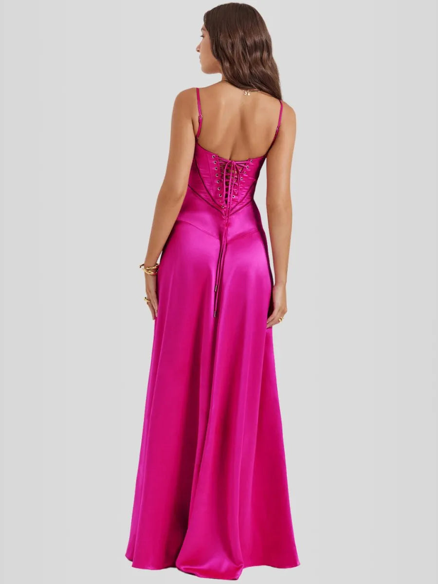 Vestido Longo Com Cetim Sedoso - Liviele