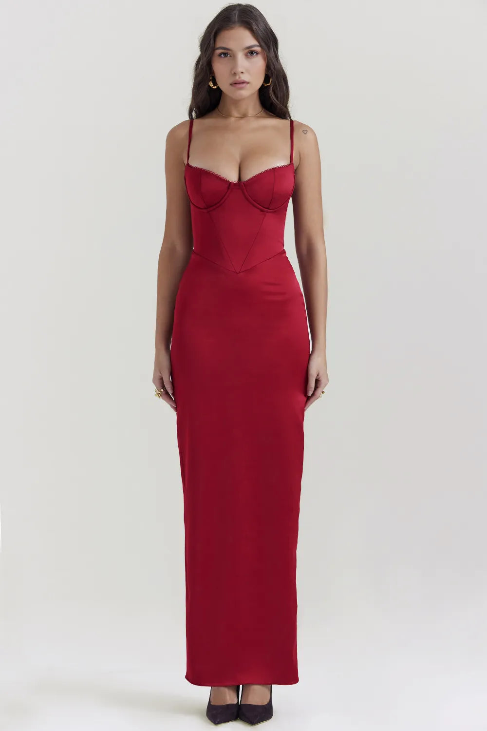 Vestido Longo Vermelho em Cetim - Liviele