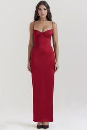 Vestido Longo Vermelho em Cetim - Liviele