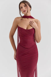 Vestido Longo Vermelho em Cetim - Liviele
