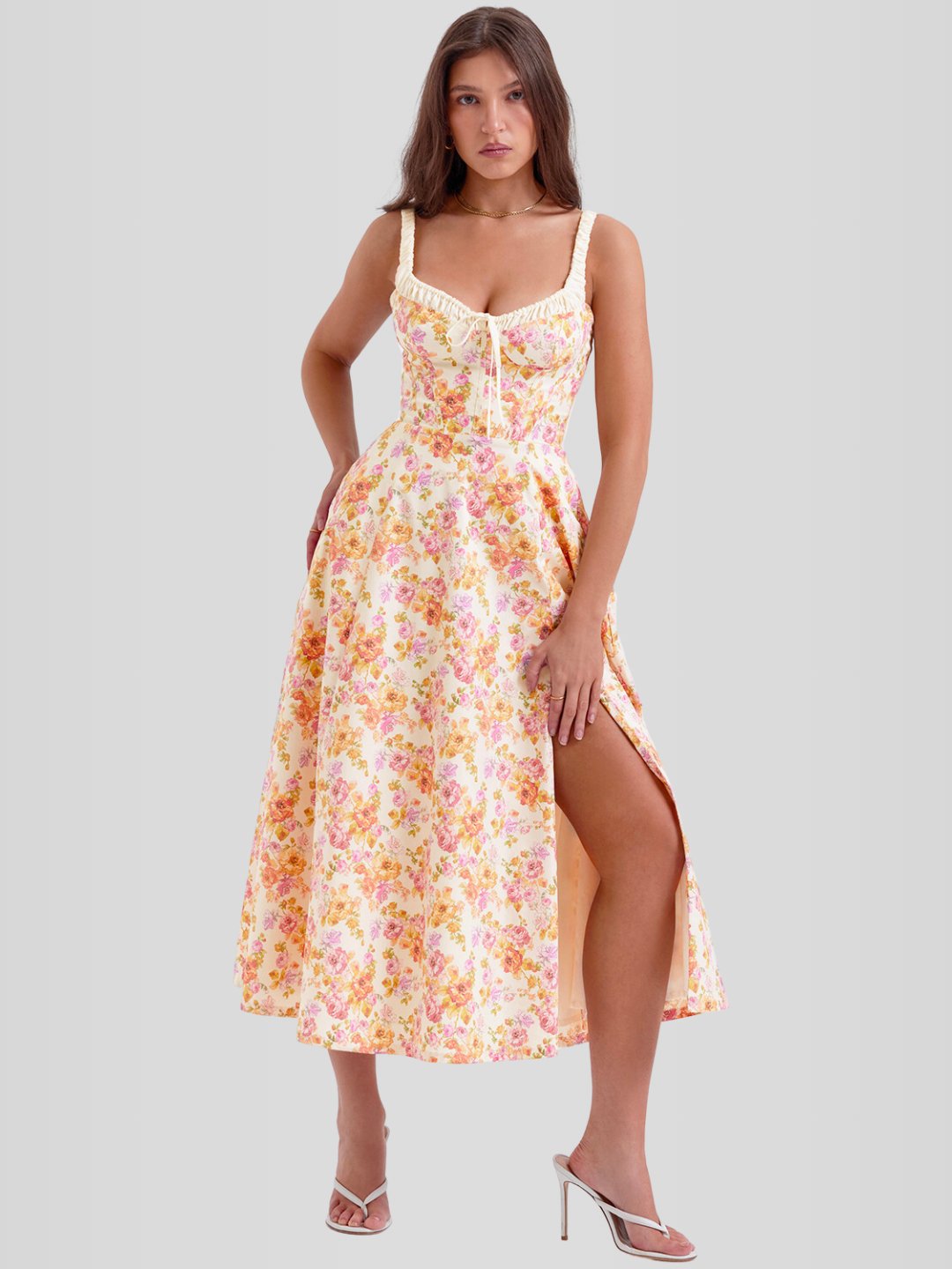 Vestido Midi Branco Floral Liviele