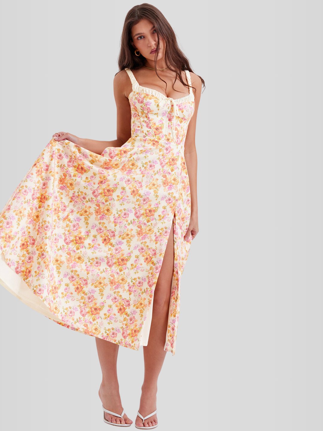 Vestido Midi Branco Floral Liviele
