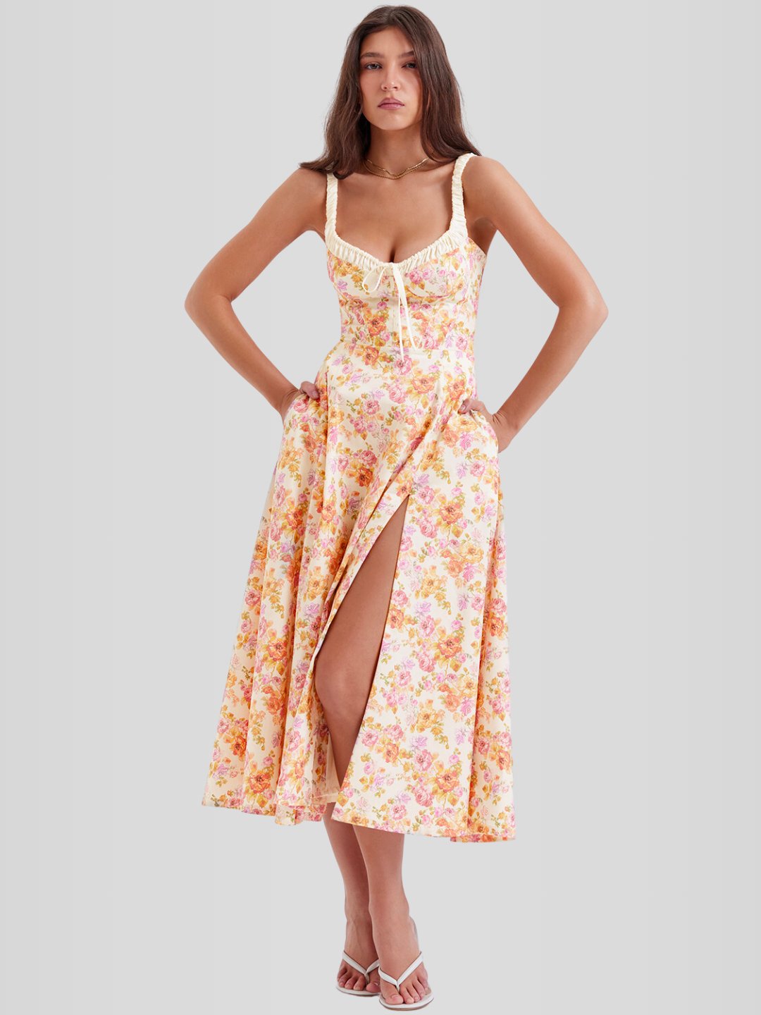Vestido Midi Branco Floral Liviele