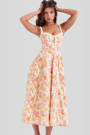 Vestido Midi Branco Floral Liviele