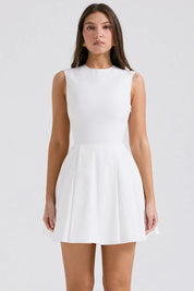 Vestido Curto Plissado de Algodão Branco - Liviele
