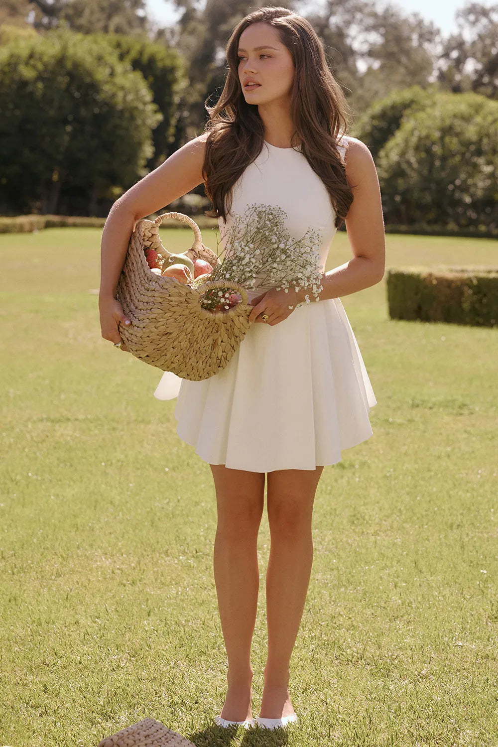 Vestido Curto Plissado de Algodão Branco - Liviele