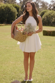 Vestido Curto Plissado de Algodão Branco - Liviele