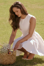 Vestido Curto Plissado de Algodão Branco - Liviele