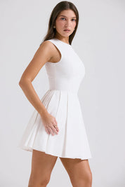 Vestido Curto Plissado de Algodão Branco - Liviele