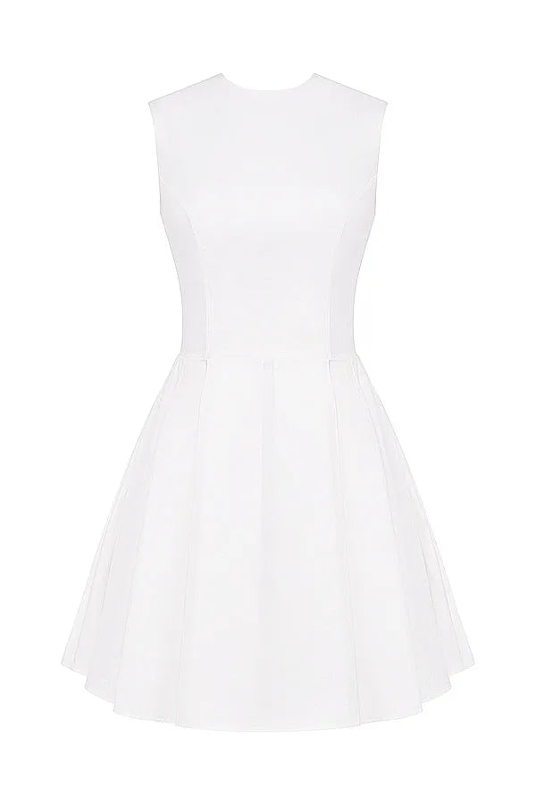 Vestido Curto Plissado de Algodão Branco - Liviele