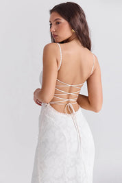 Vestido Longo Branco Com Renda Semitransparente - Liviele