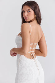 Vestido Longo Branco Com Renda Semitransparente - Liviele