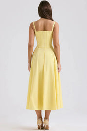 Vestido Midi Amarelo com Espartilho - Liviele