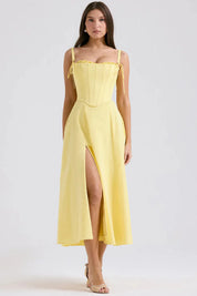Vestido Midi Amarelo com Espartilho - Liviele