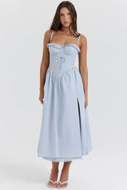 Vestido Midi Azul Bordado - Liviele