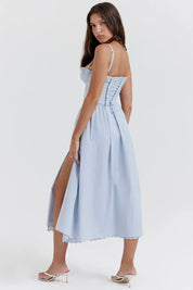 Vestido Midi Azul Bordado - Liviele