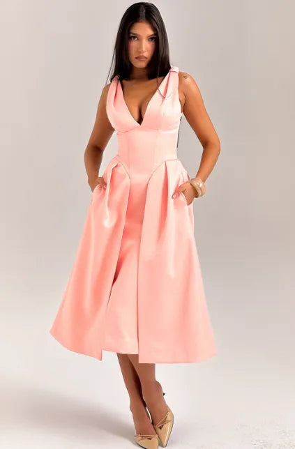 Vestido Midi Cetim Pêssego - Liviele
