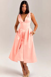 Vestido Midi Cetim Pêssego - Liviele