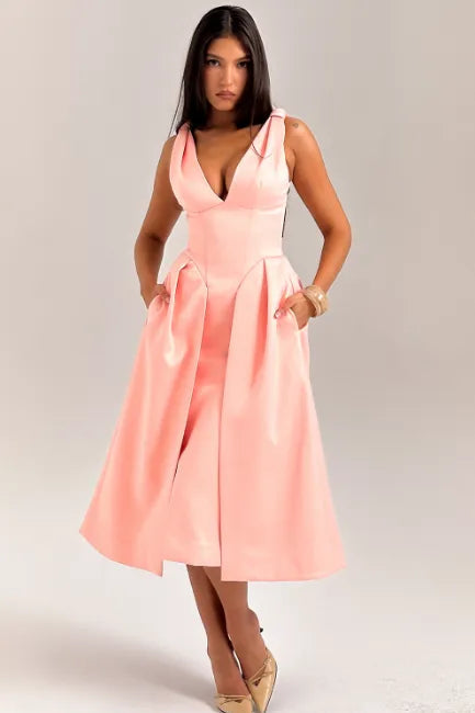 Vestido Midi Cetim Pêssego - Liviele
