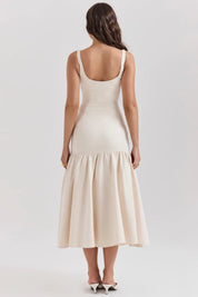 Vestido Midi Creme Cintura Caída Vintage - Liviele