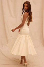 Vestido Midi Creme Cintura Caída Vintage - Liviele