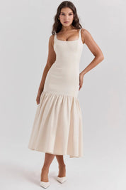 Vestido Midi Creme Cintura Caída Vintage - Liviele