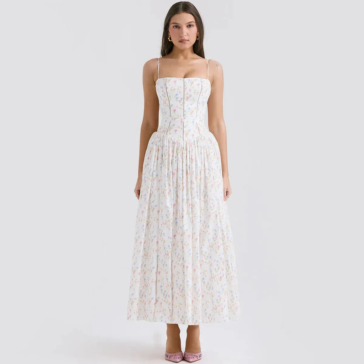 Vestido Midi Floral Branco - Liviele