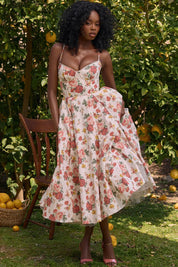 Vestido Midi Floral Com Forro em Tule - Liviele