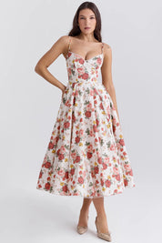 Vestido Midi Floral Com Forro em Tule - Liviele