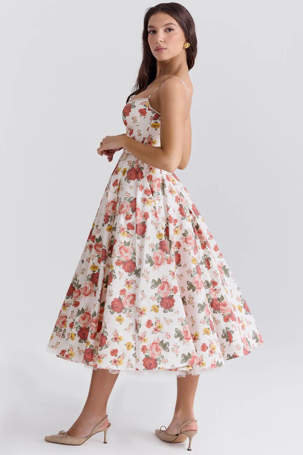 Vestido Midi Floral Com Forro em Tule - Liviele