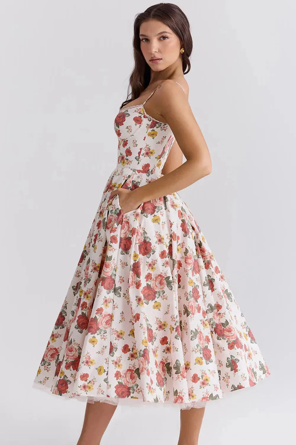 Vestido Midi Floral Com Forro em Tule - Liviele