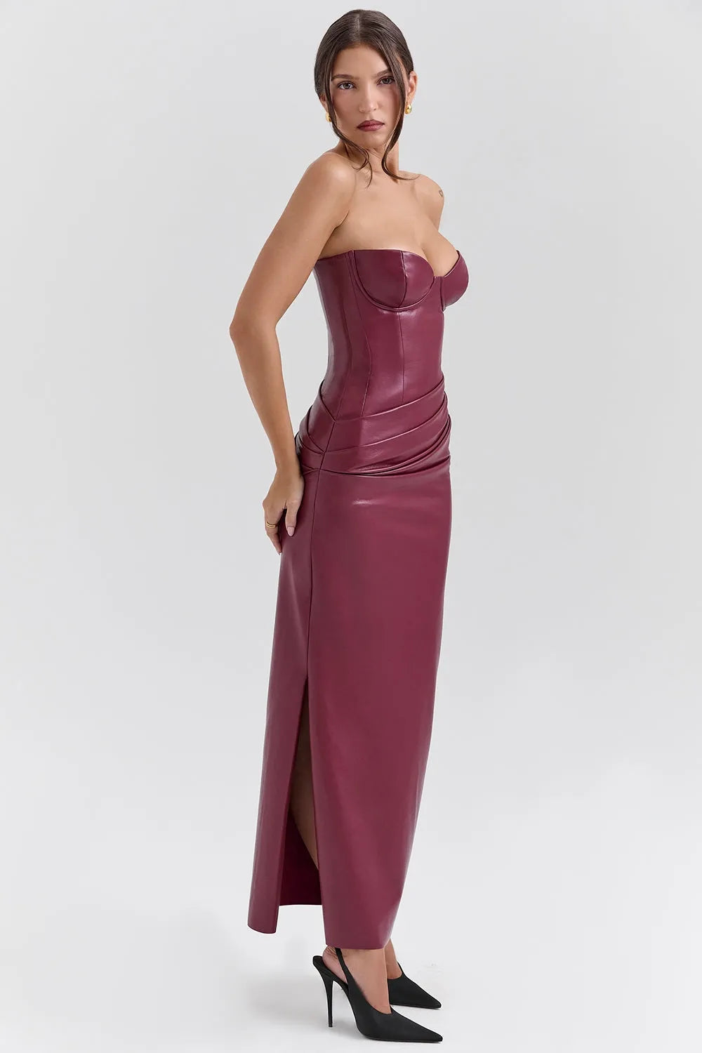 Vestido Maxi Feito Em Couro Vegano - Modelo Liviele