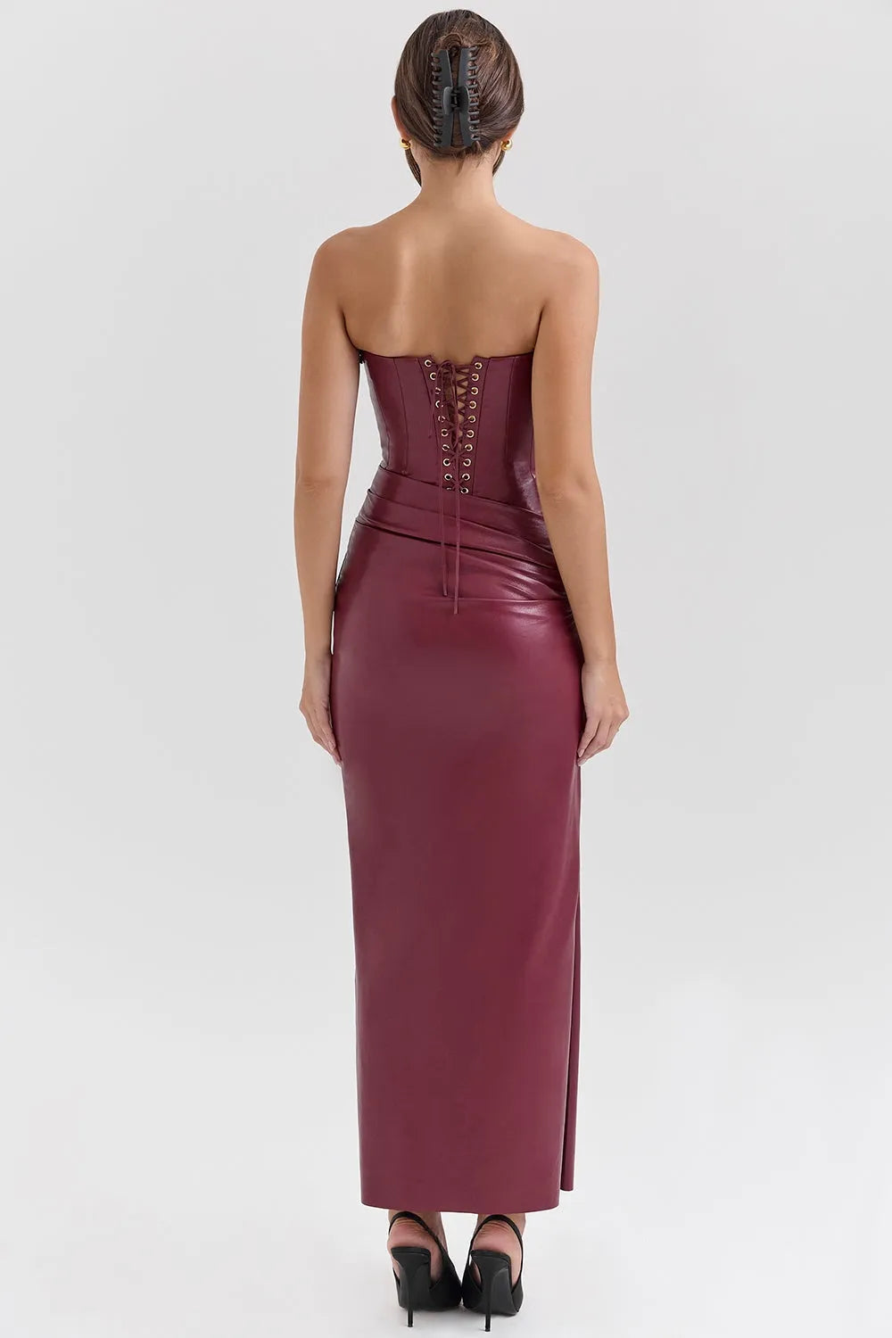 Vestido Maxi Feito Em Couro Vegano - Modelo Liviele